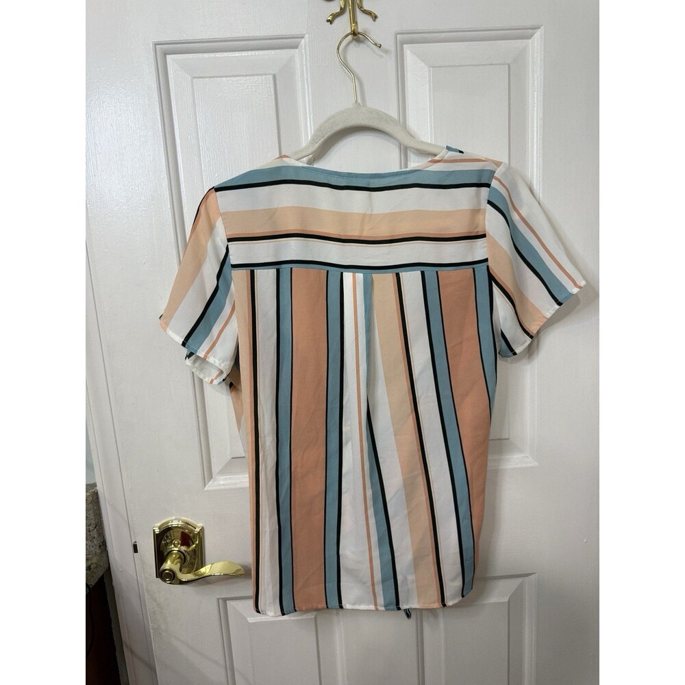 Lara Fashion Striped Wrap Blouse With Short Sleeves Size Medium Y2K - Picture 3 of 3